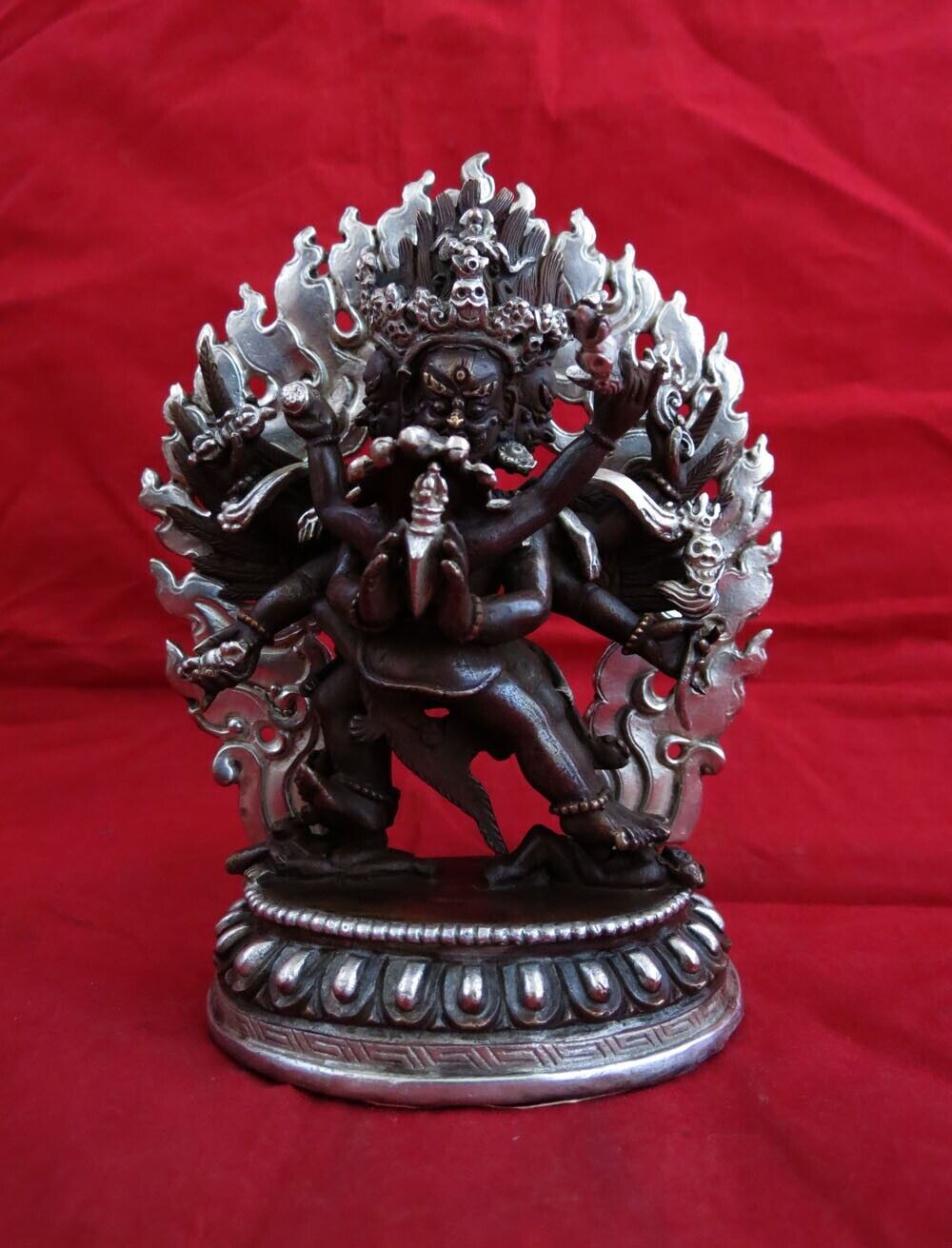 Tibetan Lord Vajrakilla Vajrakilaya Heruka 5" Copper Oxide Silver Plated Statue Figure Nepal