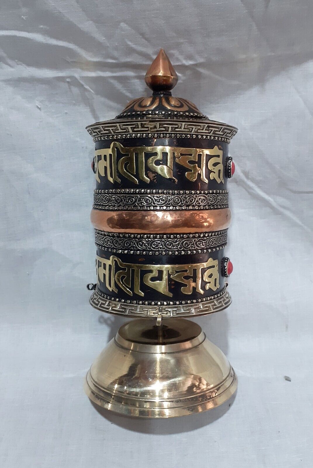 Tibetan Buddhism Om Mantra Copper Brass Oxide Handmade 8" Offering Prayer Wheel Nepal