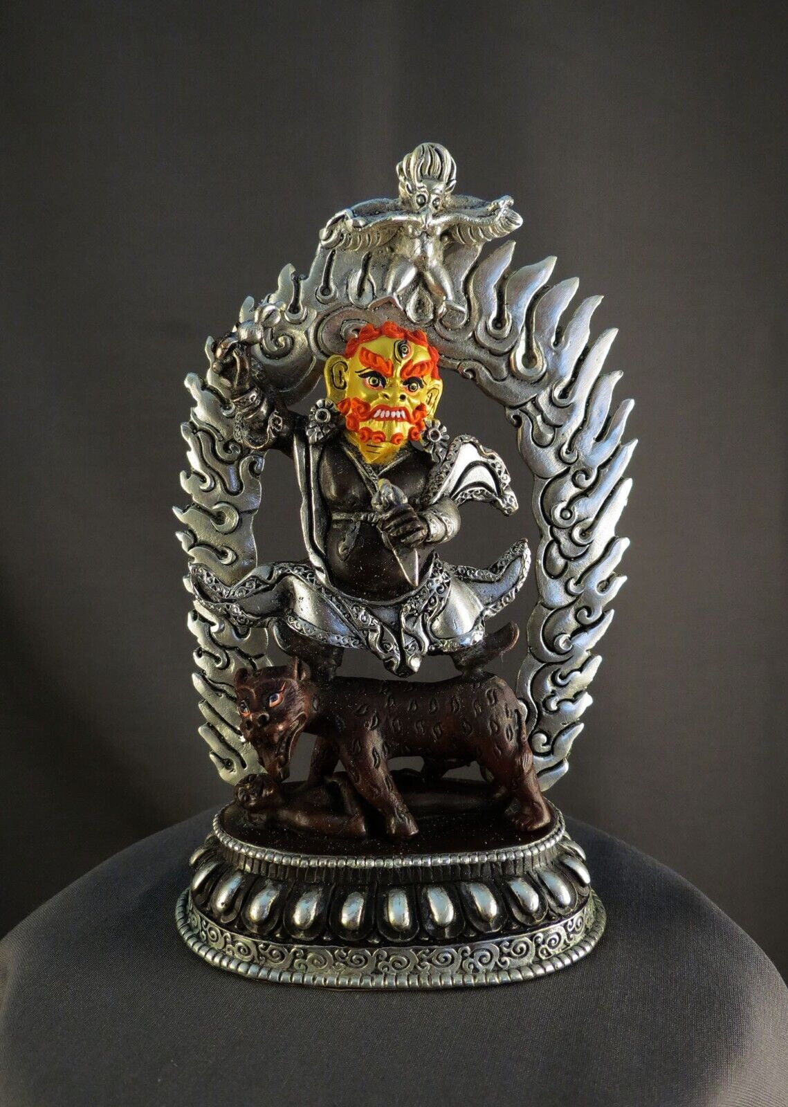 Tibetan Buddhism Gold Face emanation of Padmasambhava Dorje Drolo Copper Statue Figure Nepal