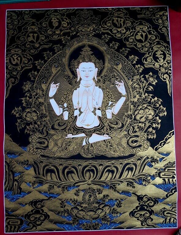 Buddhism Goddess Chenrezig (Khacheri) Lama Fine Hand Painting Thangka Nepal free