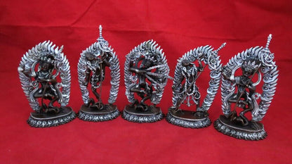 Tibetan Buddhism Set of 5 Yogini Dakini Silver Oxide Copper Statue Figure Nepal