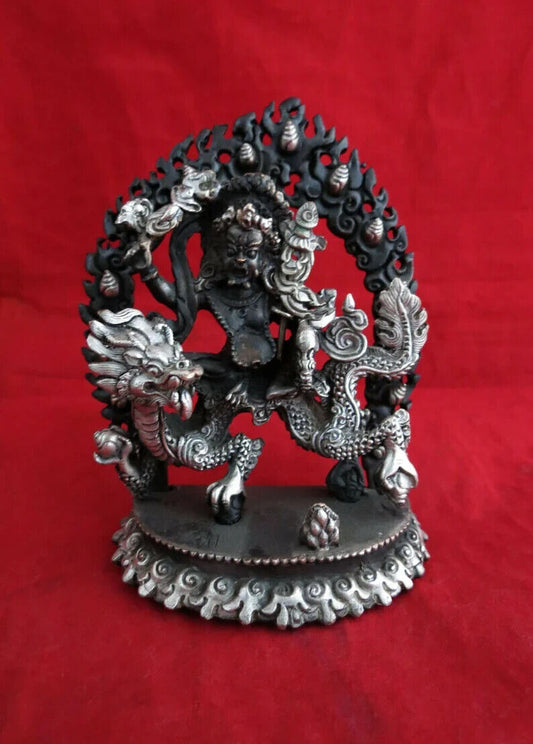 Tibetan Buddhism Wealth God Zambala Jambhala Silver Oxide Statue Figure Handmade Nepal