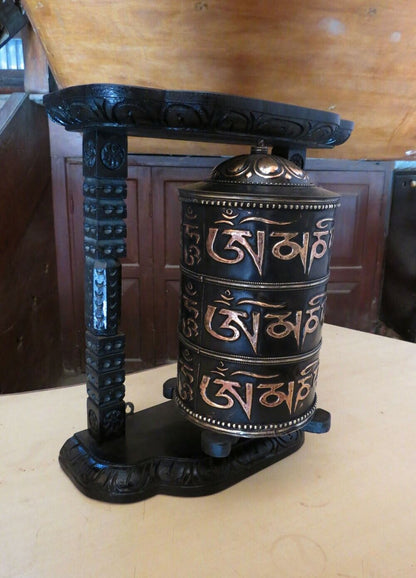 16" Tibetan Buddhism "Om Mani Padme Hum" Mantra Fine Copper Prayer Wheel Nepal