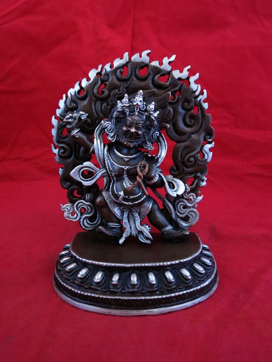 Buddhism Protector Lord Vajrapani Silver Oxide Copper Statue Chana Dorji Figure Nepal