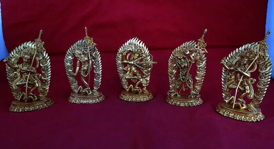 Tibetan Buddhism Set of 5 Yogini Dakini Gold Plated Fine Copper Statue Figure Nepal