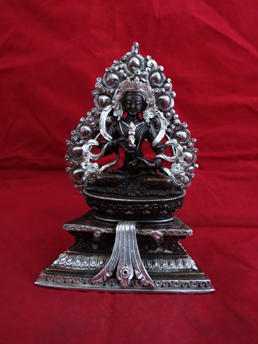 Tibetan Buddhism Lord Vajrasattva Silver Plated Oxide Copper Statue Figure Nepal