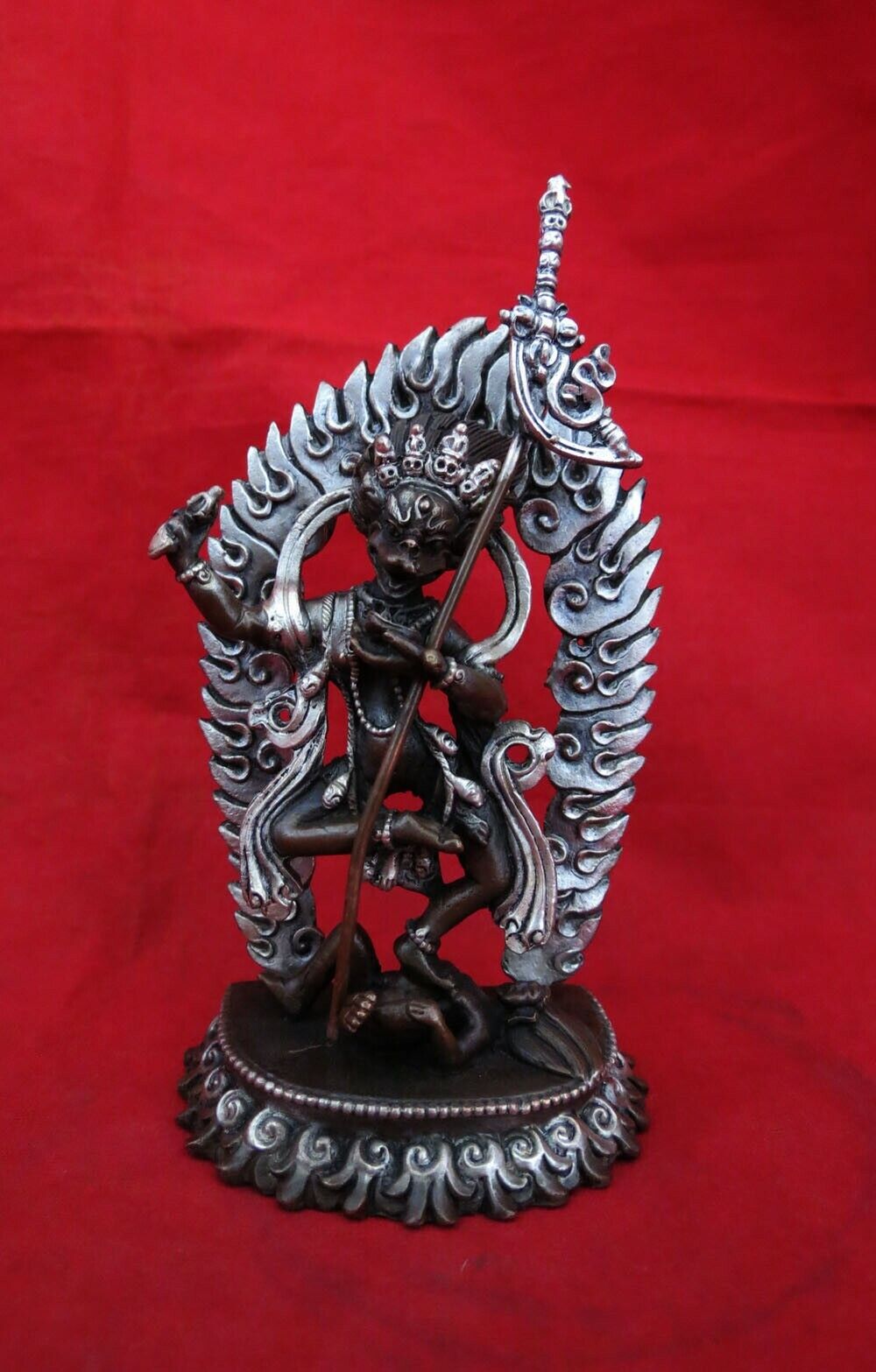 Tibetan Buddhism Simghamukha Dakini Yogini Silver Oxide Copper Statue Figure Nepal