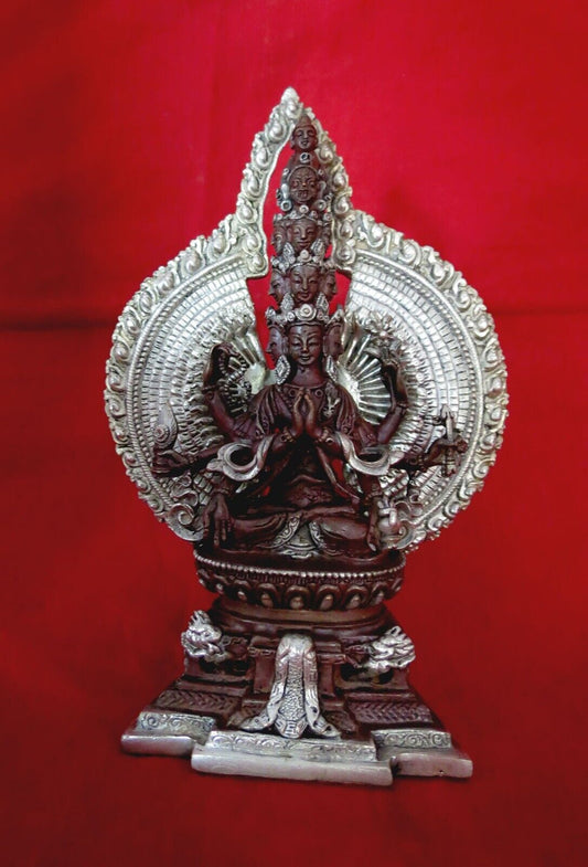 Thousand Arms Lord Avalokitesvara Sahasrabhuja Lokeshwor Copper Statue Figure Nepal