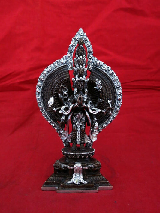 Buddhism Thousand Arms Sahasrabhuja Lokeshwor Avalokitesvara Copper Statue Figure Nepal