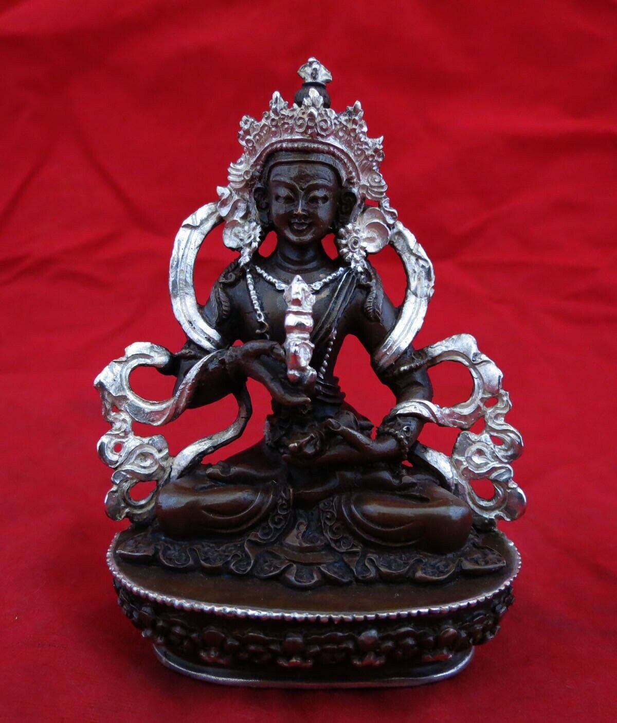 Tibetan Buddhism Lord Vajrasattva Silver Oxide Copper Statue Figure Nepal