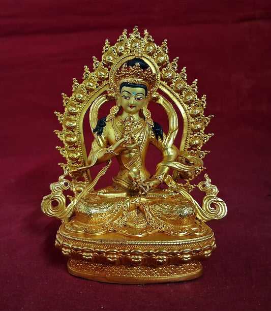 Tibetan Buddhism Lord Vajrasattva Gold Paint Face Copper Gold Plated Statue Figure Nepal