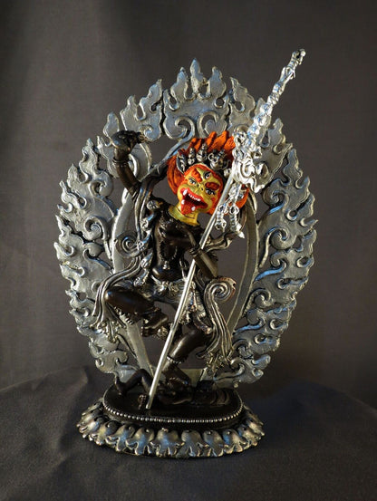 Tibetan Buddhism Gold Face Singhamukha Dakini Yogini Silver Oxide Copper Statue Figure Nepal