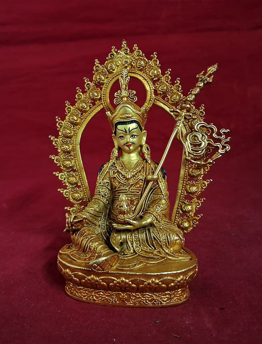 Tibetan Guru Rinpoche Padmasambhava Copper Gold Plated Statue Figure Nepal