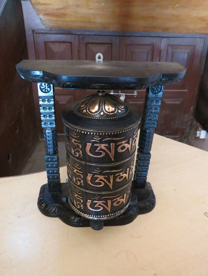 16" Tibetan Buddhism "Om Mani Padme Hum" Mantra Fine Copper Prayer Wheel Nepal