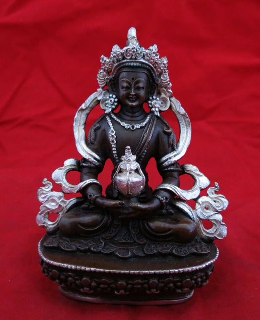 Tibetan Buddhism Lord Maitreya Aparmita Amitayus Copper Silver Oxide Statue Figure Nepal
