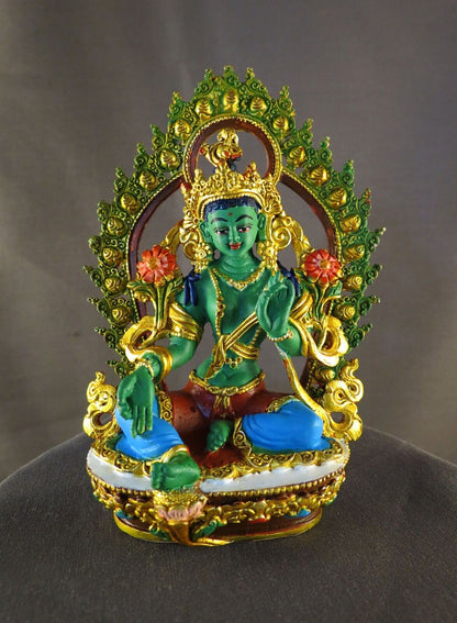 Tibetan Buddhism Goddess Green Tara Rupa Copper Hand Paint Statue Figure Nepal