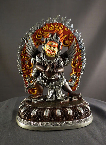 Tibetan Buddhism Gold Face Lord Vajrakilaya Dorje Phurba Heruka Copper Oxide Silver Statue Figure Nepal