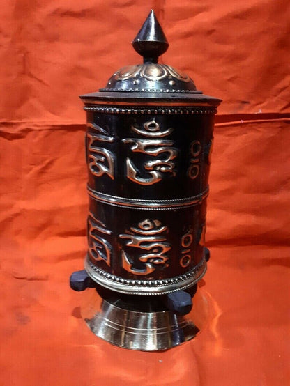 Buddhism Om Mani Padme Hum Mantra Copper Oxide Handmade Offering Prayer Wheel Nepal