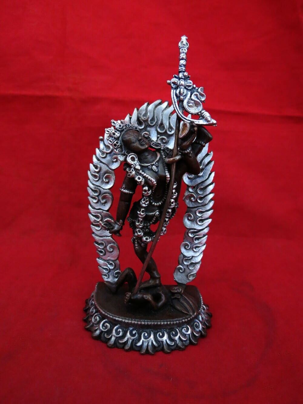 Buddhism Goddess Vajrajogini Dakini (Akash Yogini) Silver Oxide Copper Statue Figure Nepal