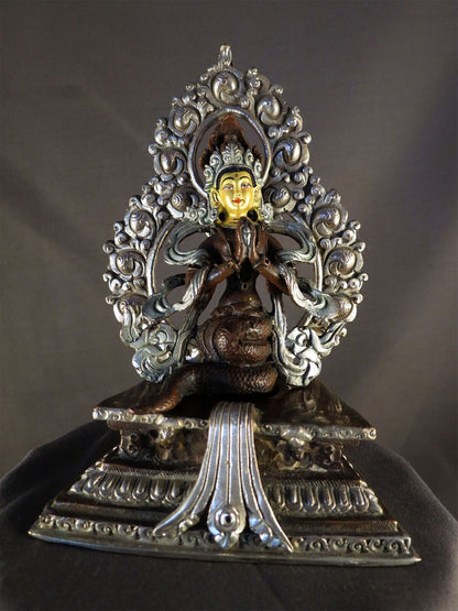 TibetanBuddhism Goddess Naga kanya Queen Gold Face Copper Silver Oxide Statue Figure Nepal