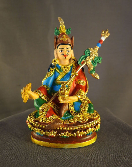 Tibetan Guru Rinpoche (Padmasambhava) 3.2" Hand Paint Pure Copper Statue Sculpture Figure Nepal free