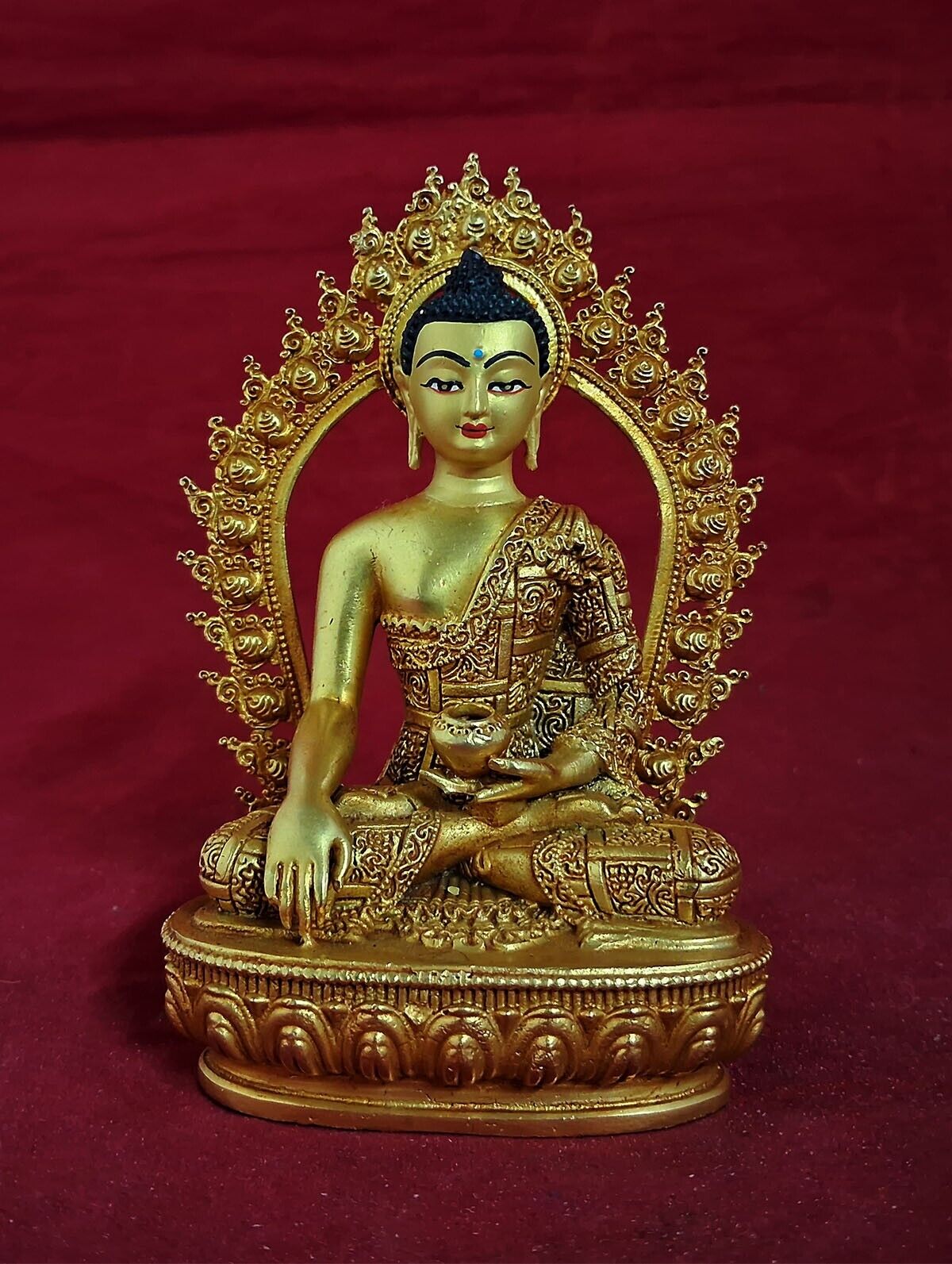 Buddhism Lord Shakyamuni Buddha Copper Gold Plated Statue Figure Nepal