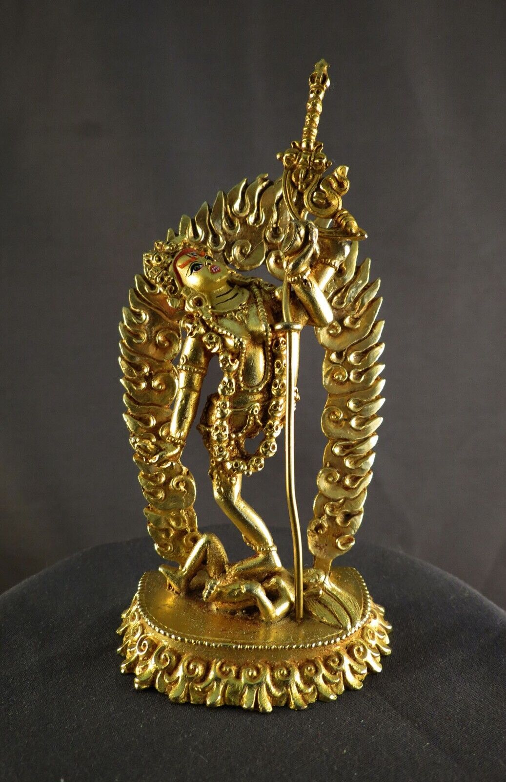 Tibetan Buddhism Gold Face Goddess Dakini Akash Yogini Gold Plated Copper Statue Figure Nepal