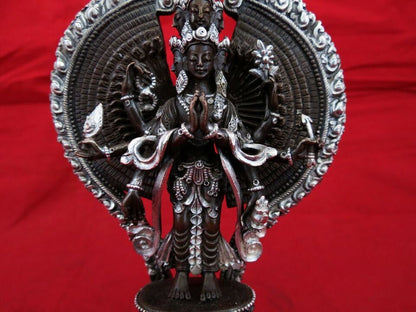 Buddhism Thousand Arms Sahasrabhuja Lokeshwor Avalokitesvara Copper Statue Figure Nepal