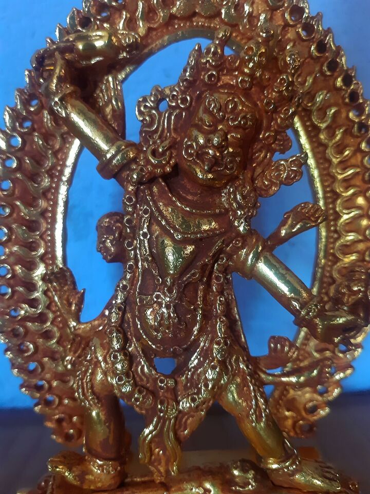 Tibetan Buddhism Wrathful Deity Ekajati Samantabhadri Gold Plated Copper Statue Figure Nepal