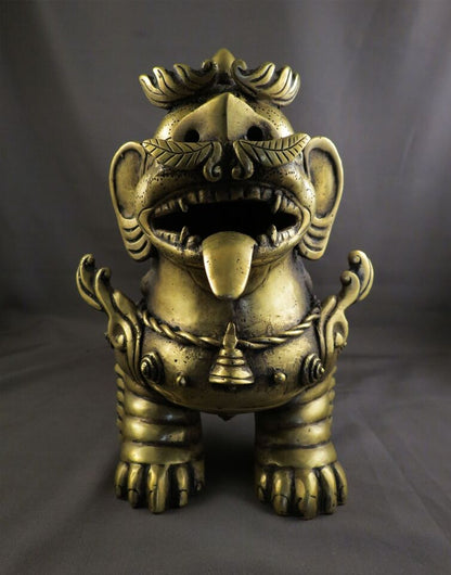 Tibetan Pair of Lion Feng Shui Lions Foo Fu Dog Guardian Singha Brass Figure Sculpture Statue free