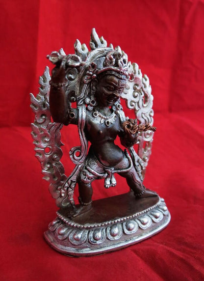 Tibetan Buddhism Protector Vajrapani Silver Plated Copper Oxide Statue Figure Nepal