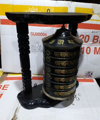 6 Lane Buddhism Om Mani Padme Hum Mantra Copper Brass Handmade Wooden Frame Prayer Wheel Nepal