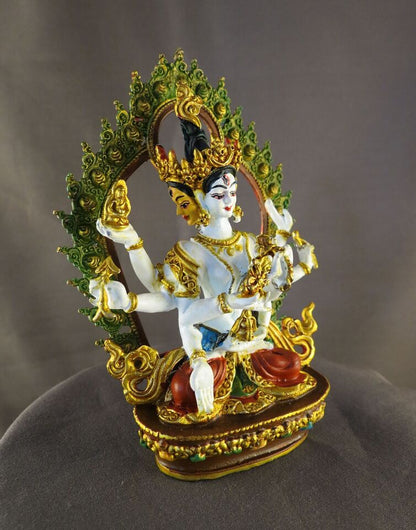 Tibetan Buddhism Lord Namgyal Ushnishavijaya Copper Hand Paint Statue Figure Nepal