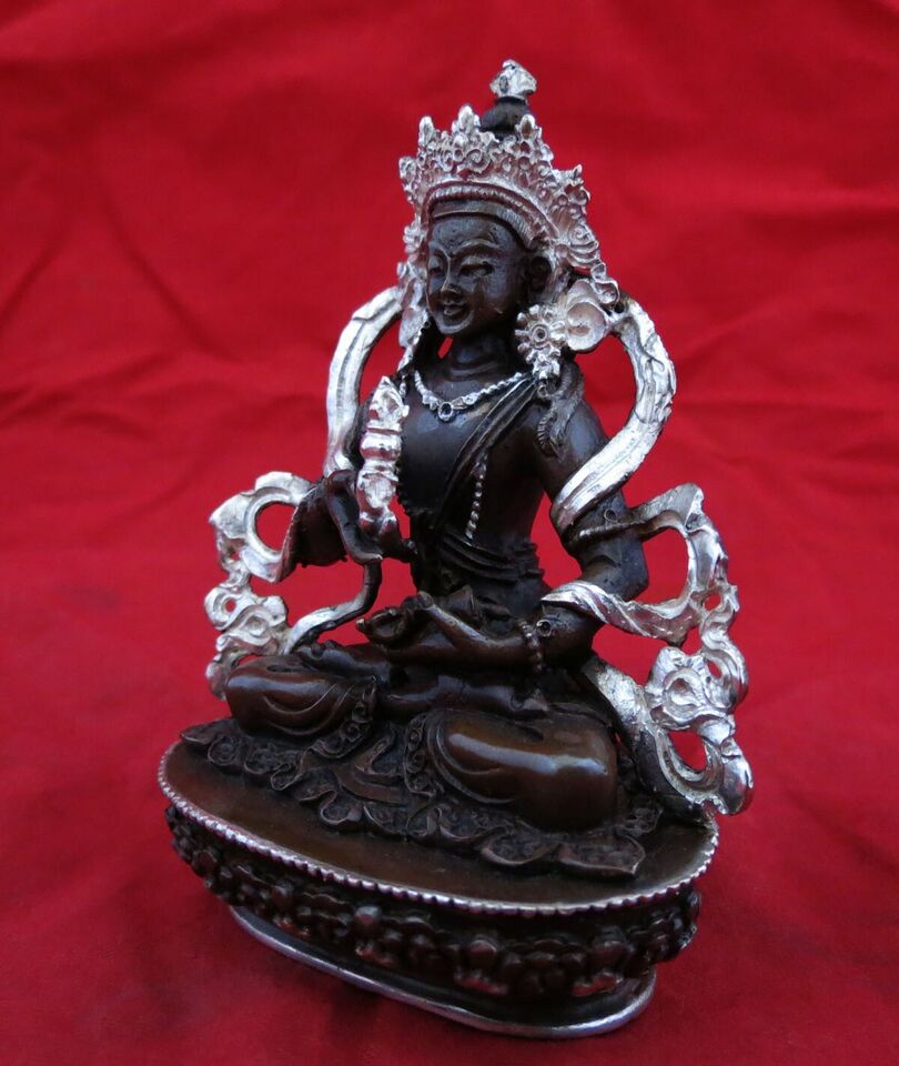 Tibetan Buddhism Lord Vajrasattva Silver Oxide Copper Statue Figure Nepal