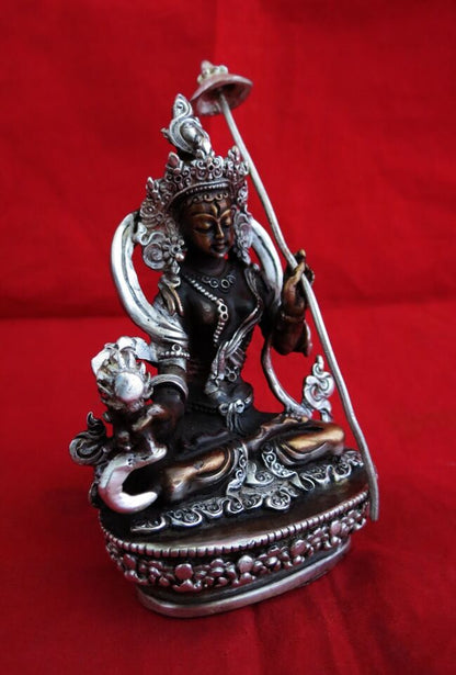 Tibetan Buddhism Goddess Dukkar, Sitatapatra, Chatra Tara Copper Silver Statue Nepal