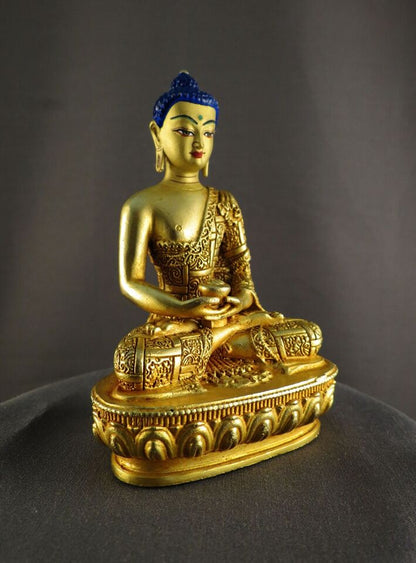 Tibetan Buddhism Gold Face Hand Painting Lord Amitabha Buddha Gold Plated Body Statue Figure Nepal