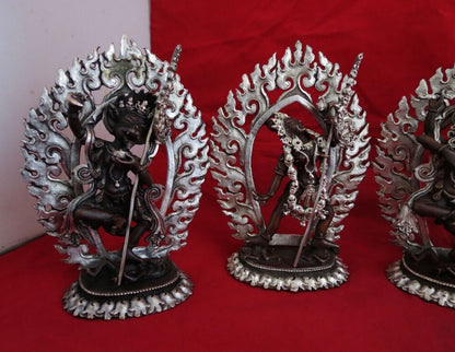 Tibetan Buddhism Set of 5 Jogini Yogini Dakini Silver Copper Oxide 6" Statue Figure Nepal