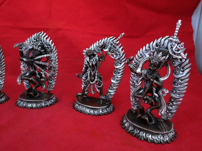 Tibetan Buddhism Set of 5 Yogini Dakini Silver Oxide Copper Statue Figure Nepal