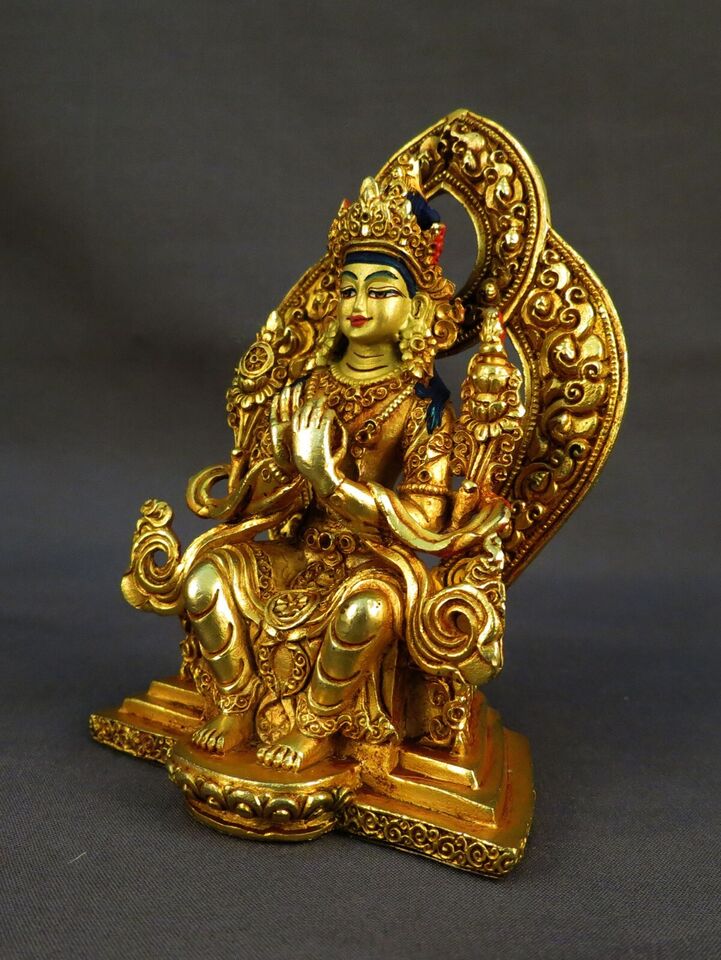 Gold Face Hand Painting Lord Maitreya Buddha Gold Plated Copper Statue Figure Nepal