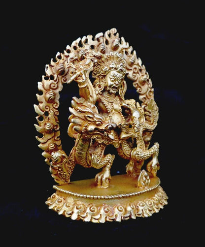 Tibetan Buddhism Gold Plated Wealth God Zambala Jambhala Statue Figure Handmade Nepal