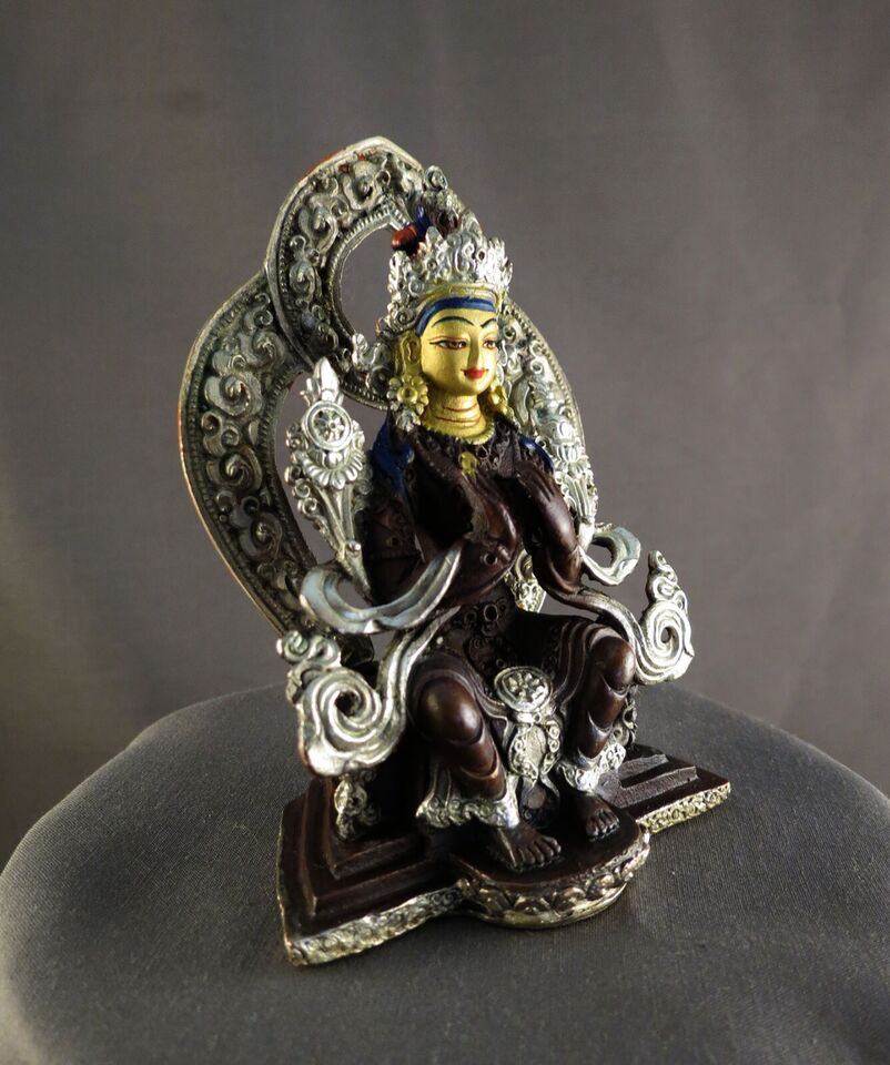 Buddhism Gold Face Hand Painting Lord Maitreya Buddha Silver Oxide Copper Statue Figure Nepal