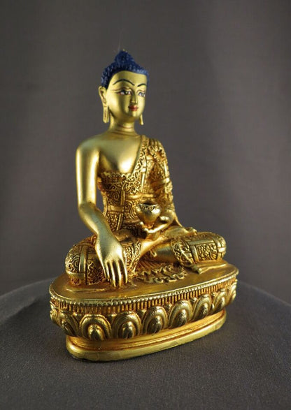 Lord Akshobhya Buddha Hand Painting Gold Face Statue Gold Plated Body Figure Nepal