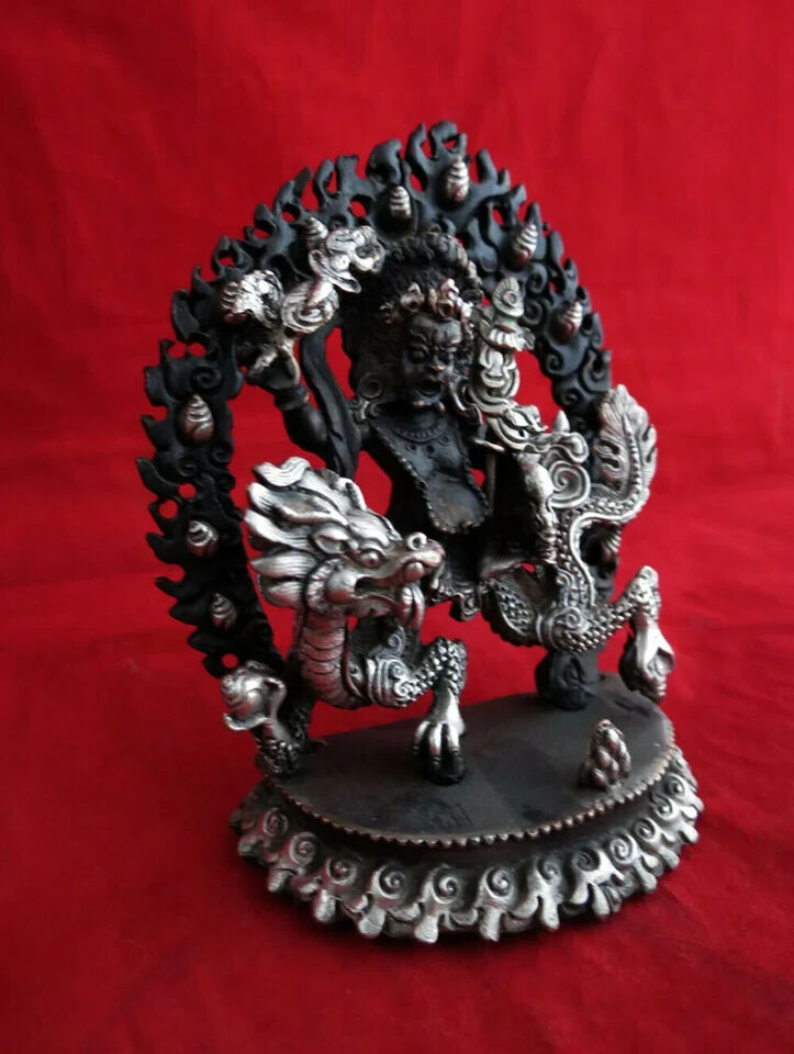 Tibetan Buddhism Wealth God Zambala Jambhala Silver Oxide Statue Figure Handmade Nepal