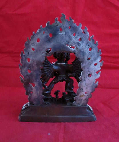 Tibetan Buddhism Wrathful Yamantaka with Consort 5" Copper Oxide Silver Plated Statue Nepal