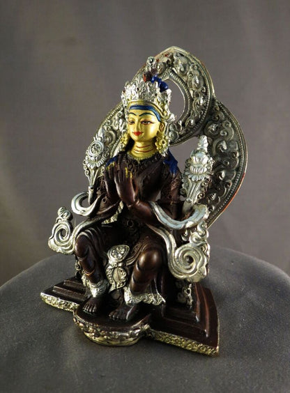 Buddhism Gold Face Hand Painting Lord Maitreya Buddha Silver Oxide Copper Statue Figure Nepal