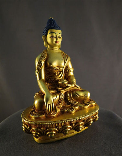 Hand Paint Gold Face Lord Shakyamuni Buddha Statue Gold Plated Statue Figure Nepal