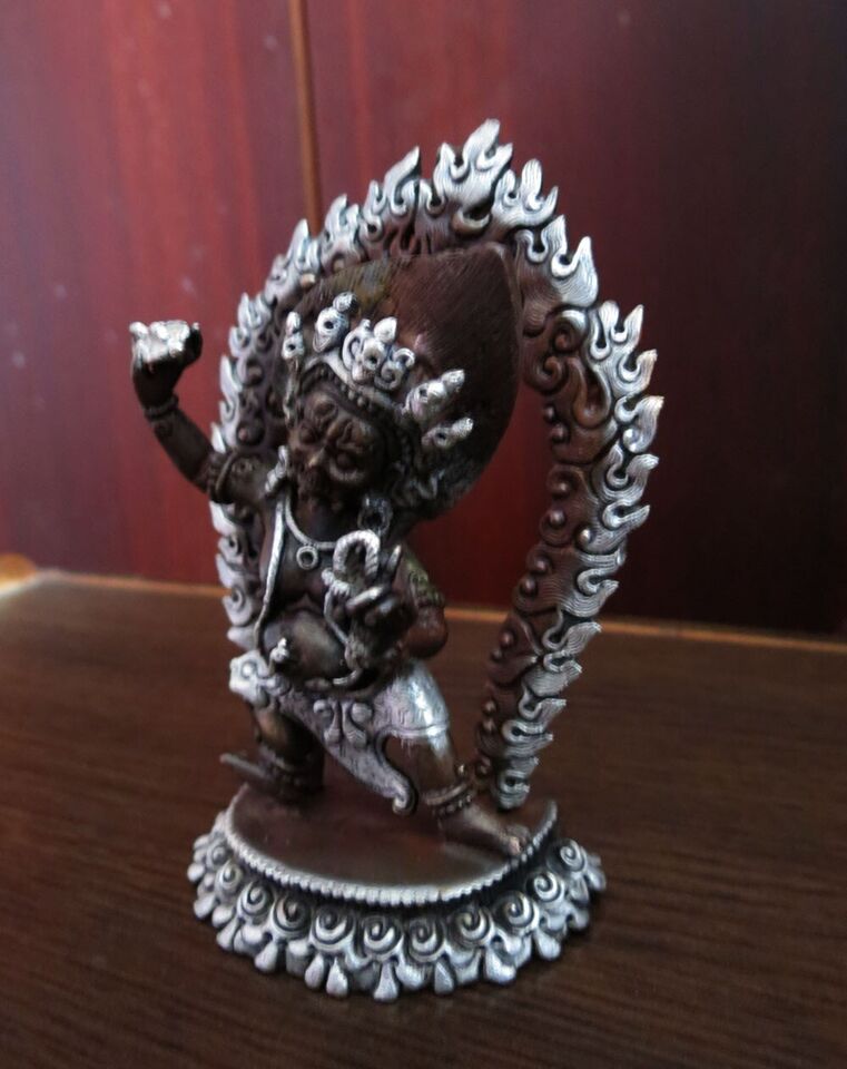 Tibetan Buddhism Protector God Vajrapani Copper Oxide Silver Plated Statue Figure Nepal