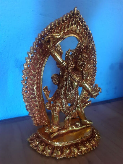 Tibetan Buddhism Wrathful Deity Ekajati Samantabhadri Gold Plated Copper Statue Figure Nepal