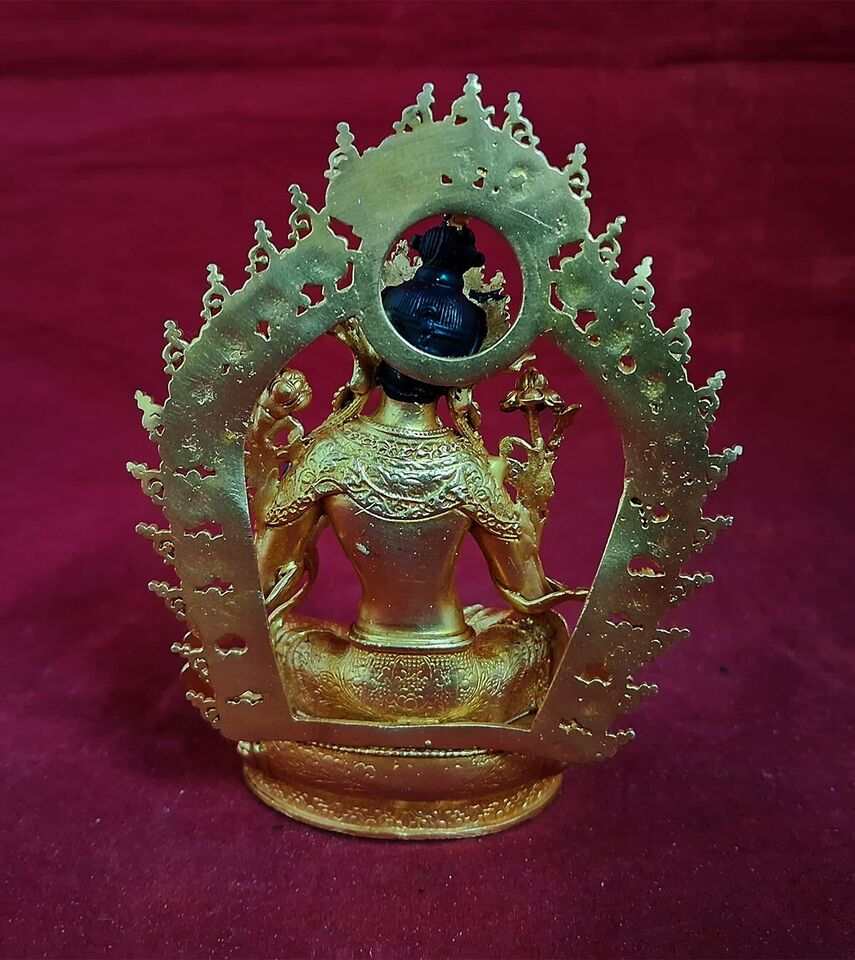 Tibetan Buddhism Goddess White Tara Gold Face Paint Copper Gold Plated Statue Figure Nepal