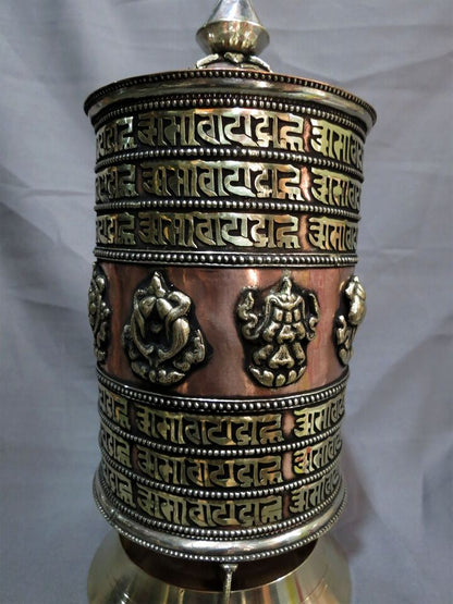 Buddhism Om Mantra 8 Auspicious Sign Brass Copper Offering Table Stand Prayer Wheel Nepal